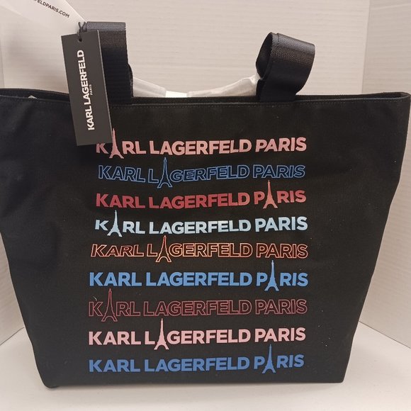 Karl Lagerfeld Paris Black TAXI KRISTEN Logo Print Canvas Tote Bag - Foto 7